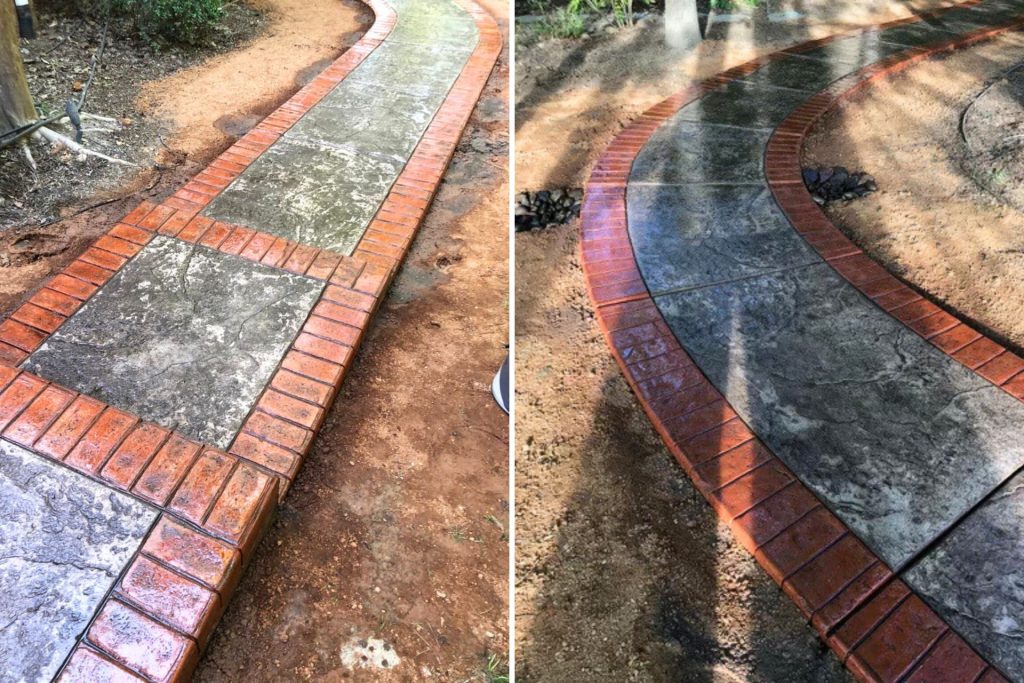 a winding path to tranquility: stamped concrete pathway